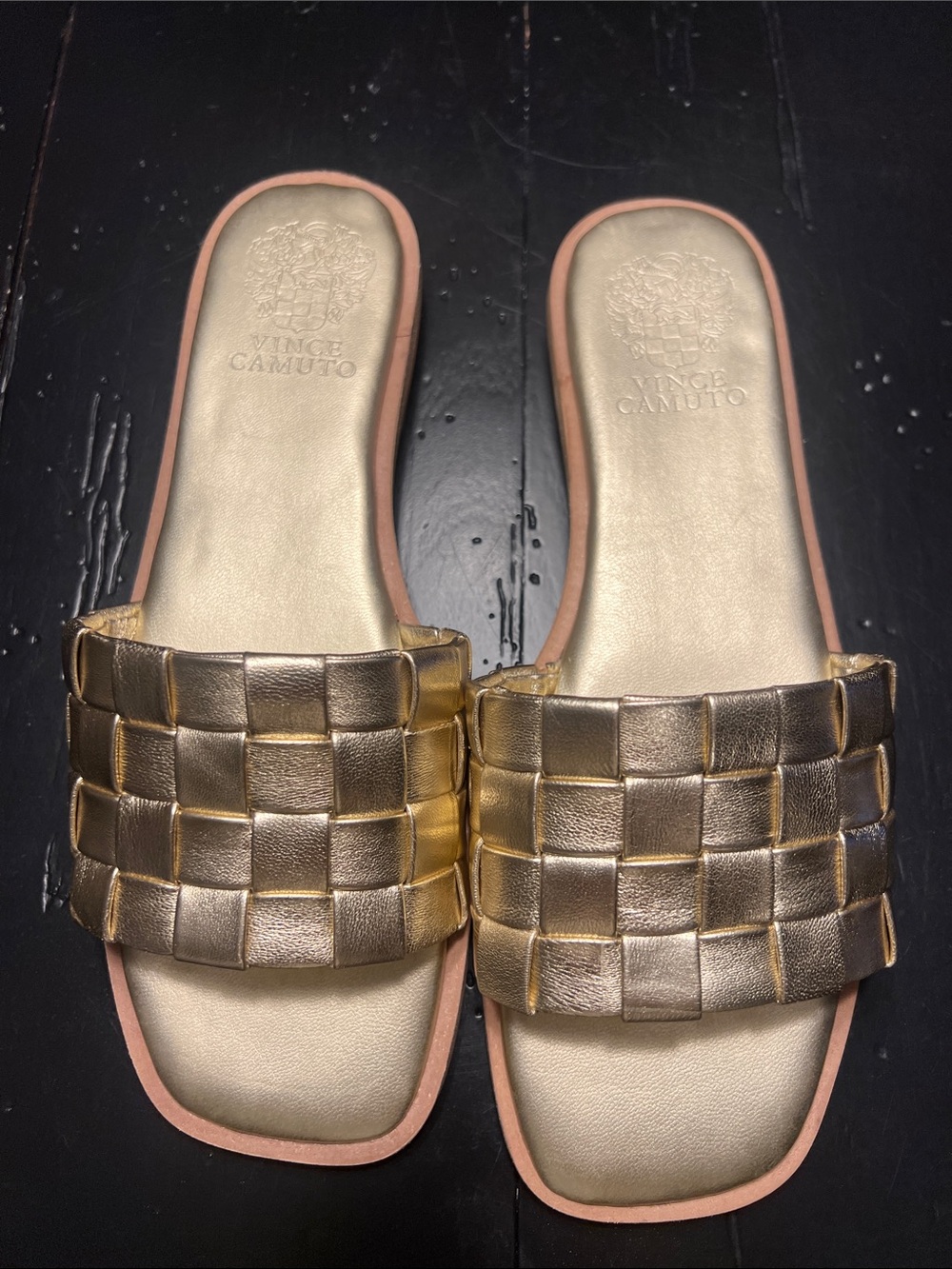 Vince Camuto Metallic Gold Woven Slide Sandals